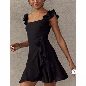 TRIXXI Francesca’s Faye Tie Waist Wrap Ruffle Hem Mini Dress Black XL
